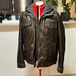 Levi's Men's Faux Leather Trucker Hoodie with Sherpa Lining